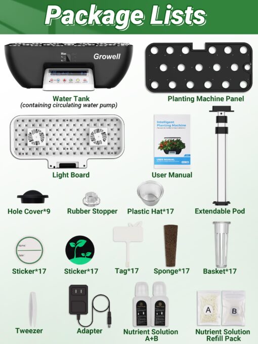Hydroponics Growing System Kit, 17 Pods Herb Garden with 102 28W Full-Spectrum Grow Lights & 2 Fans, Indoor Garden with Water Pump, 10L Water Tank, Auto Timer, Height Adjustable (White & Grey) - Image 4