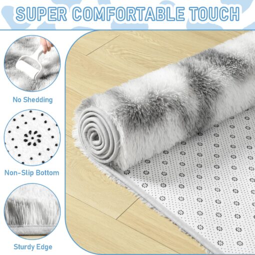 LOCHAS Ultra Soft Indoor Modern Area Rugs 9x12, Fluffy Living Room Carpets for Children Bedroom Home Decor Nursery Rug, Tie-Dyed Grey & White - Image 4