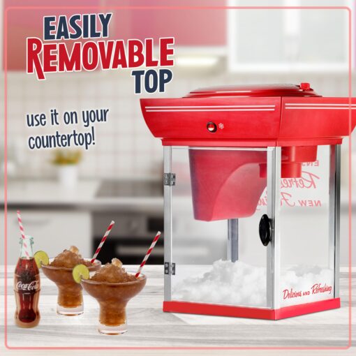 Nostalgia 8-Inch Tall Snow Cone Cart, Makes 48 ICY Treats, Includes Metal Scoop, Storage Compartment, Wheels for Easy Mobility, Coke - Image 4