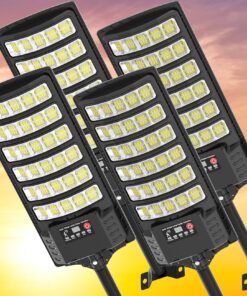 Solar Street Lights Outdoor Waterproof ,25000LM 320°Wide Angle Flood light, LED Solar Parking Light with Motion Sensor and Remote Control for Outdoor, Streets, Courtyards,Parking Garages,-4Pack