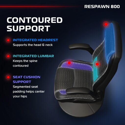 RESPAWN 800 Gaming Chair Floor, Swivel Rocker Gaming Chair, High Back Ergonomic Floor Gaming Chair for Kids and Adults, Gaming Recliner, Floor Rocker Chair with Armrests - Black - Image 6
