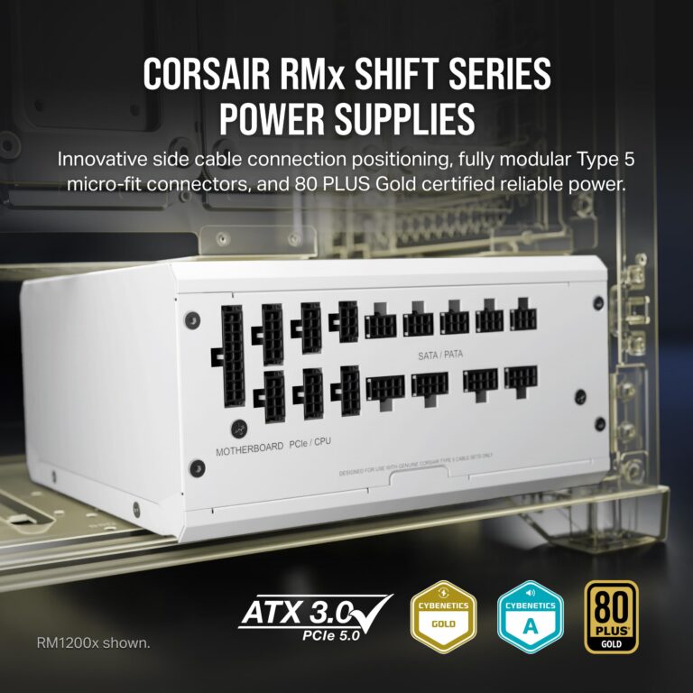 CORSAIR RM1000x Shift Fully Modular ATX Power Supply - 80 Plus Gold - ATX 3.0 - PCIe 5.0 - Zero RPM - Modular Side Interface - White - Image 8