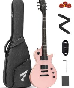 Fesley 39" LP Electric Guitar Kit: Full Size Solid Body Electric Guitars for Beginners with Humbucker Pickups, Poplar Body, Mahogany Neck,22 Frets,6 String Guitar with Gig Bag,Cable,FLP350,Matte,Pink