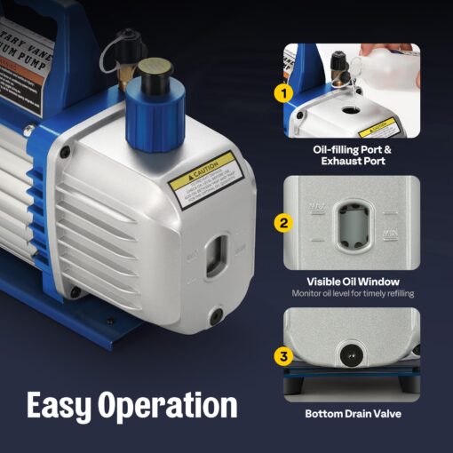 VIVOHOME 3/4 HP 7.2 CFM 110V Dual Stage HVAC Vacuum Pump for R134a R12 R22 R502 R410a Systems, Auto AC Vacuum Pump for Air Conditioner Servicing Resin Degassing with 2 Oil Bottles - Image 4