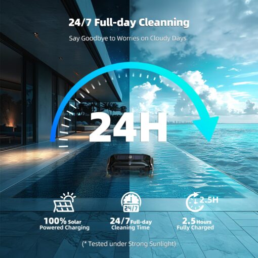 Robotic Solar Pool Skimmer Robot: SMONET SR5 Pro 24/7 Continuous Cleaning Automatic Cordless Solar Powered Pool Surface Cleaner with Dual Charging, Obstacle Avoidance, Carbon Fiber Black - Image 7