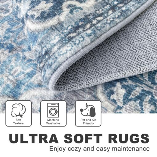 KILOCOCO 8x10 Runner Rug, Moroccan Washable Hallway Entryway Runner Rug, Accent Print Faux Wool Kitchen Runner Rug Non-Slip Runners Boho Rug Runners for Laundry Room Bedroom, Blue/Multi - Image 4