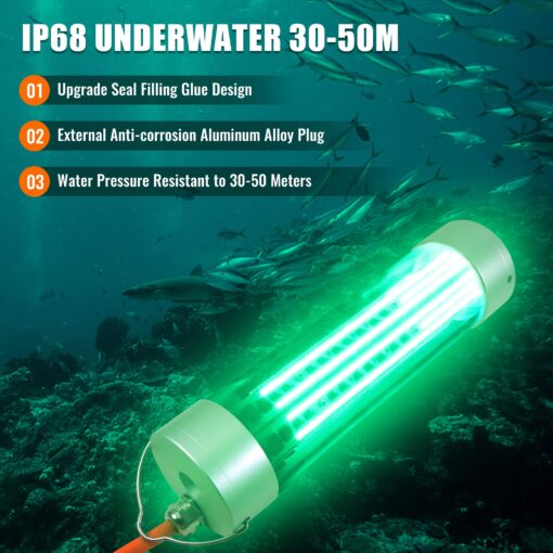 HUSUKU FS3-1 LED Underwater Fishing Light - AC110V 800W 80,000LM with 50ft Cord Green Night Fishing Finder, Fish Attractor, IP68 Led Submersible Lamp for Dock, Crappie, Snook, Squid, Shad, Shrimp - Image 5