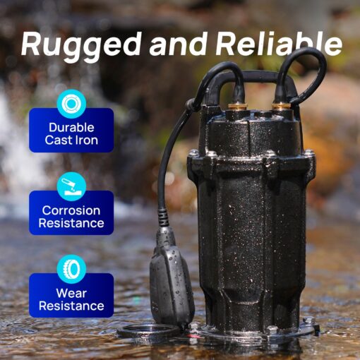 Aquastrong 1HP Cast Iron Sewage Grinder Pump, 220V 4200GPH Sewage Pump with Automatic Float Switch, 2'' NPT Discharge for Sump Basins/Residential Basements - Effluent & Sewage Handling - Image 4