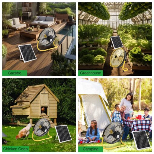 blessny 16" Large Solar Rechargeable Floor Fan, 15600 mAh 20W Solar Powered Portable Battery Fan for Home Outdoor Camping Gazebo Chicken Coop Greenhouse Barn, with 360° Adjust Tilt - Image 2