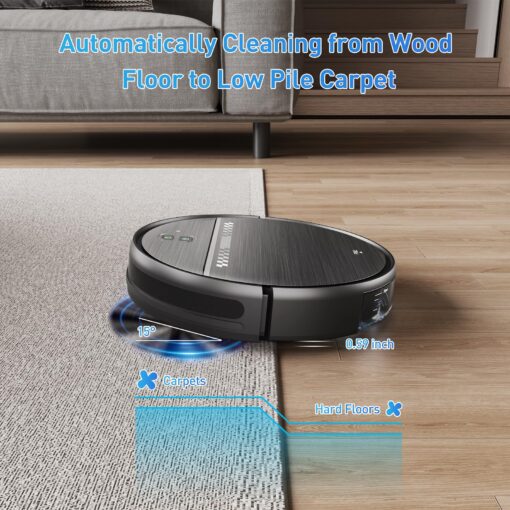 Robot Vacuum and Mop Combo, 2-in-1 Mopping Robot Vacuum Cleaner with 2300Pa Suction, 2.87'' Slim Design, Wi-Fi/App/Voice Control, 3D Obstacle Avoidance&Self-Charging for Hard Floors, Carpets, Pet Hair - Image 2