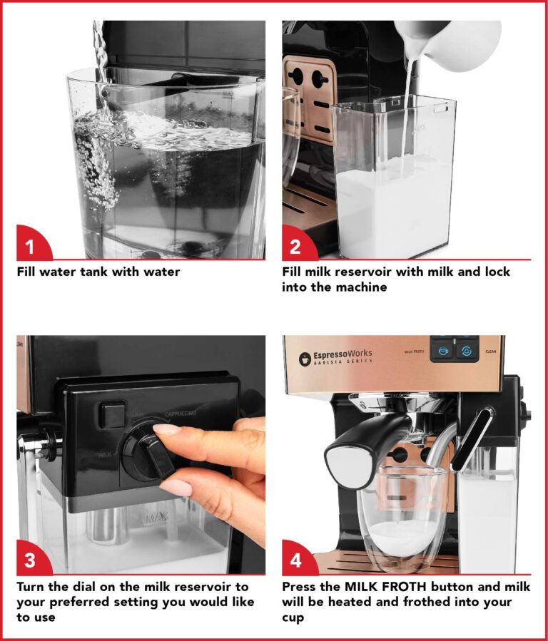 EspressoWorks 19-Bar Espresso, Latte and Cappuccino Maker 10-Piece Set - Brew Cappuccino and Latte with One Button - Espresso Machine with Milk Steamer 1250W - Coffee Gifts (Rose Gold) - Image 6