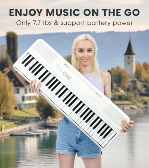 The ONE Smart Keyboard COLOR 61 Lighted Keys Piano Keyboard, Electric Piano for Beginners with 256 Tones, 64 Polyphony, Built-in LED Lights & Apps, Supports USB MIDI/Headphones (White) - Image 5