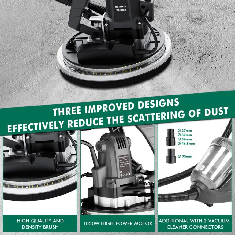Electric Drywall Sander with Vacuum Dust Collector, IMQUALI® 9.5A 1050W Floor Sanders for Wood Floor with Variable Speed 600-2600RPM, Extendable Handle, LED Light, 12pcs Sanding Discs, Green, IM03 - Image 4
