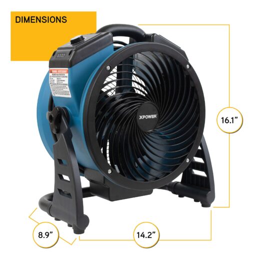 XPOWER FC-150B Portable High Velocity AC/DC Dual Power Operated Portable Rechargeable Battery 18,200mAh Utility Fan, Extended Air Flow, 1000 CFM - Image 3