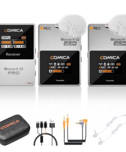 COMICA BoomX-D2 PRO Wireless Lavalier Microphone, 16GB Storage, Safety Audio Track, Noise Cancellation, 328' Range, Wireless Lav Mic for iPhone, Android, PC Interviews, Vlogs, Live-Streaming(White)