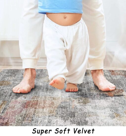 vivorug Washable Rug, Ultra Soft Area Rug 8x10, Non Slip Abstract Rug Foldable, Stain Resistant Rugs for Living Room Bedroom, Modern Fuzzy Rug (Gray/Rust, 8'x10') - Image 6