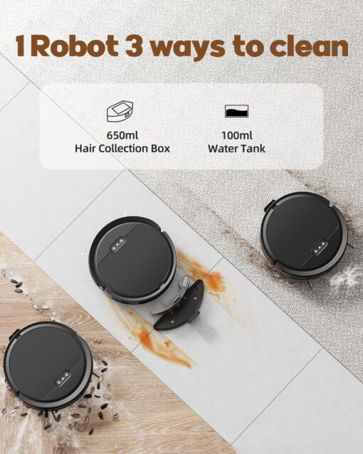 Pureatic V3 3 in 1 Robot Vacuum and Mop with 5000Pa Suction Power, Works with 2.4GWifi/ Alexa/App/, Self-Charging Vacuum Cleaner, Tangle-Free, Ideal for Pet Hair,Carpet and Hard Floor - Image 7