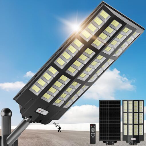 OKPRO 9800W Solar Street Lights Outdoor - 7000K Wide Angle Solar Lights Outdoor with Motion Sensor & Dusk to Dawn, IP66 Waterproof Solar Powered Outdoor Lights for Roadway Yard