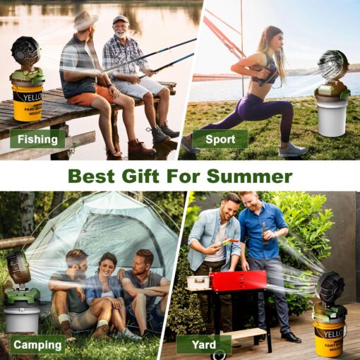 Veubew Portable Misting Fan,30000mAh Rechargeable Battery Powered,4 Strong Winds&4 Spray Mister,Floor Cooling Fan for Outdoor,Camping,Patios,Adjustable Base for 10-13in Bucket(No Bucket Included) - Image 2