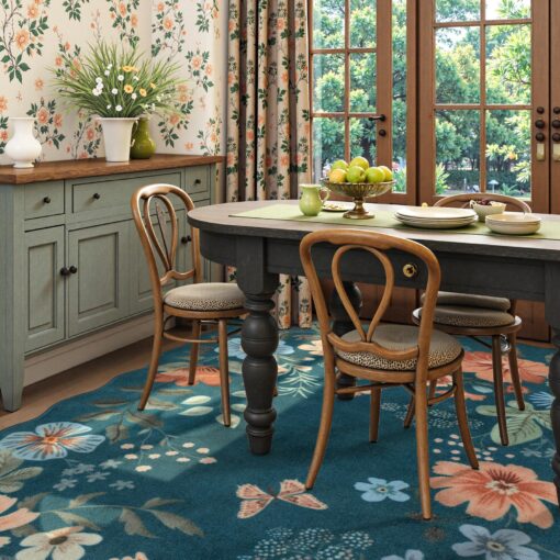 Lahome Floral Washable 6x9 Area Rugs, Soft Bedroom Rug for Living Room Ultra-Thin Non Slip Dining Room Rug, Stain Resistant Boho Blue Rugs Easy Clean Throw Carpet for Office(6'x9',Navy Blue) - Image 6