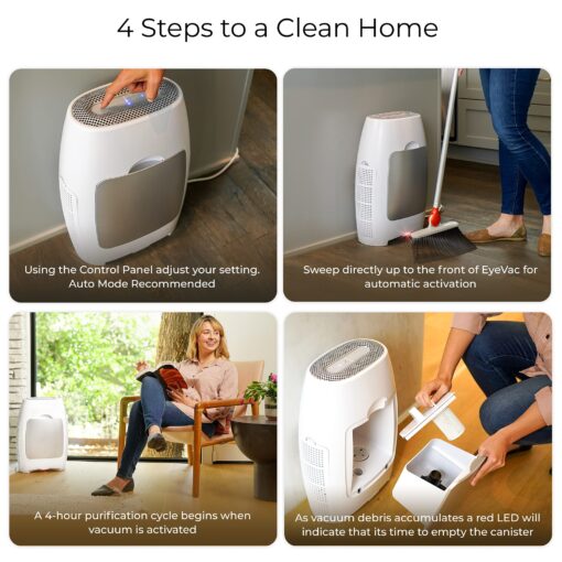 EyeVac Air 2-in-1 HEPA Air Purifier & Touchless Vacuum Automatic Dustpan - Ultra Fast & Powerful - Covers 600 Sq ft - Corded Canister Vacuum, Bagless, Automatic Sensors, 1000 Watt (White/White) - Image 6