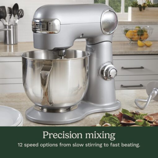 Cuisinart Stand Mixer, 12 Speeds, 5.5-Quart Mixing Bowl, Chef's Whisk, Flat Mixing Paddle, Dough Hook, and Splash Guard with Pour Spout, Silver Lining, SM-50BC, Silver Lining - Image 5
