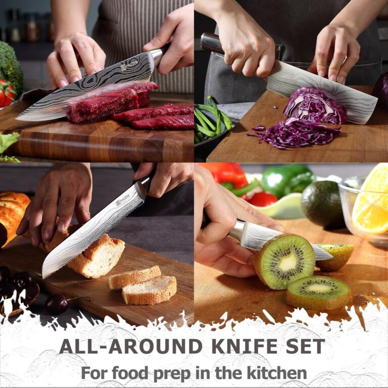 PAUDIN Chef Knife Set, 7 Pieces Kitchen Knife Set, High Carbon Stainless Steel, Ultra Sharp Knife Set, Professional Knives Set for Kitchen with Pakkawood Handle - Image 4