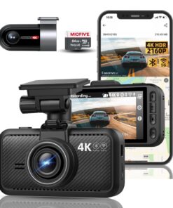 Miofive Dash Cam Car Front Rear 4K+4K WiFi Bluetooth Dash Cam with 64GB SD Card, Dual Car Camera with Parking Monitoring, Super Night Vision, HDR, G-Sensor, Loop Recording, App Control, Max 512GB