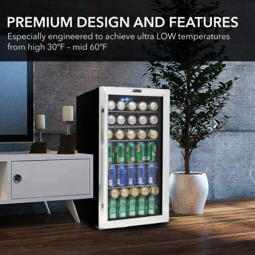 Whynter Beverage Refrigerator with Double-Layer Glass Door, 127-Can Freestanding Drink Mini Fridge, BR-130SB, 3.1 Cubic Feet, Stainless Steel - Image 8