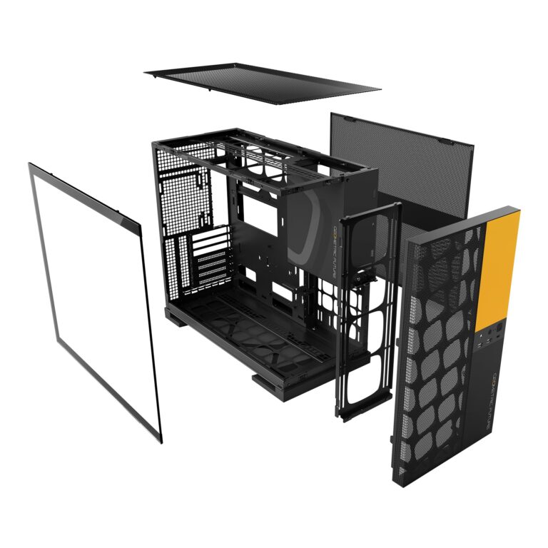 Geometric Future M5 Vent, Mesh Panel Tempered Glass Mid Tower, E-ATX/ATX Gaming Case, High Airflow, Type C, Support 420/360 Rad, ARGB PWM 140mm Fan x 5 Pre-Installed, Black/Yellow, GEO-M5VF-BY - Image 7