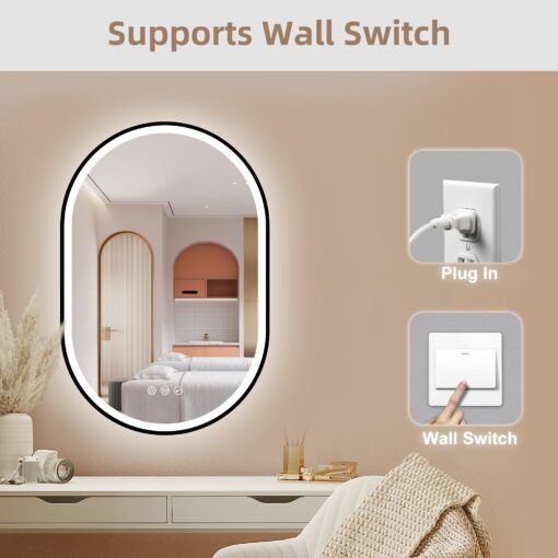 STARLEAD 24"x36" LED-Bathroom-Mirror-with-Lights, Wall-Mounted with Bluetooth, Anti-Fog, 3 Color Temperature Dimmable Brightness, Waterproof, Tempered Glass, Frontlit & Backlit, Black Frameless Oval - Image 2