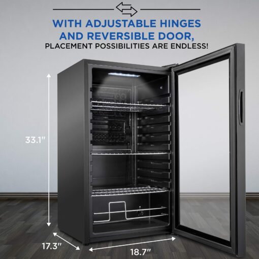 Ivation 126 Can Beverage Refrigerator | Freestanding Ultra Cool Mini Drink Fridge | Beer, Cocktails, Soda, Juice Cooler for Home & Office | Reversible Glass Door & Adjustable Shelving - Black - Image 4