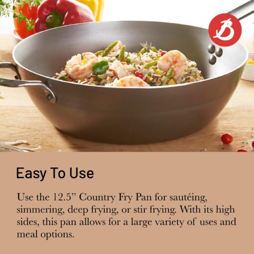 de Buyer MINERAL B Carbon Steel Country Fry Pan - 12.5” Diameter, 8.9” Cooking Surface - Ideal for Sauteing, Simmering, Deep Frying, Stir Frying, One-Pan Meals - PFAS, PFOA, PFOS Free - Made in France - Image 6