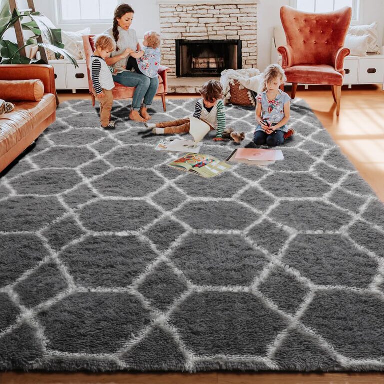 ONASAR 8x10 Area Rugs for Living Room, Fluffy Grey and White Bedroom Rug, Washable Geometric Boho Large Soft Plush Shaggy Fuzzy Floor Carpet for Nursery Kids Classroom Playroom Dorm Home Decor - Image 6