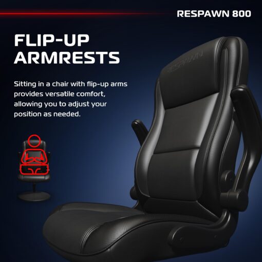 RESPAWN 800 Gaming Chair Floor, Swivel Rocker Gaming Chair, High Back Ergonomic Floor Gaming Chair for Kids and Adults, Gaming Recliner, Floor Rocker Chair with Armrests - Black - Image 4