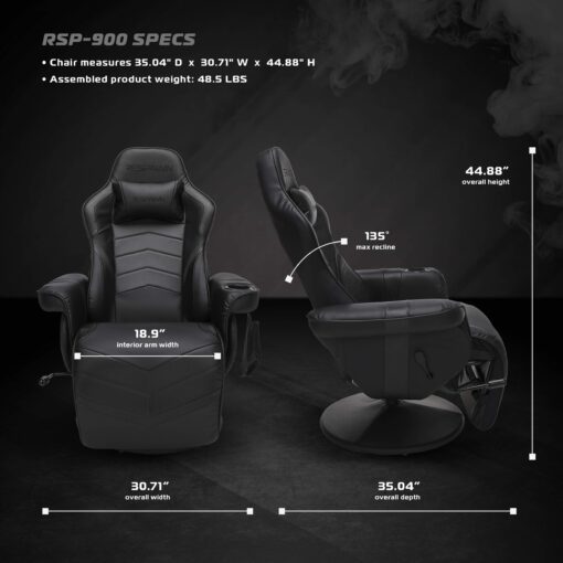 RESPAWN 900 Gaming Recliner - Video Games Console Recliner Chair, Computer Recliner, Adjustable Leg Rest and Recline, Recliner with Cupholder, Reclining Gaming Chair with Footrest - Black - Image 2