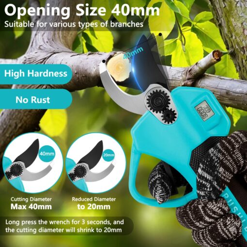 21V 2-in-1 Cordless Pole Pruning Shears, 1.6" Cutting Diameter Electric Pruning Shears with 9 ft Extension Pole, Tree Pruner with 2pcs 2.0Ah Rechargeable Lithium Battery, LCD Display Screen SK7 Blades - Image 6
