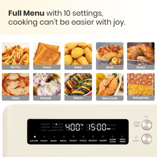 VAL CUCINA Retro Style Infrared Heating Air Fryer Toaster Oven, Extra Large Countertop Convection Oven 10-in-1 Combo, 6-Slice Toast, Enamel Baking Pan Easy Clean with Recipe Book, Almond Yellow Color - Image 9