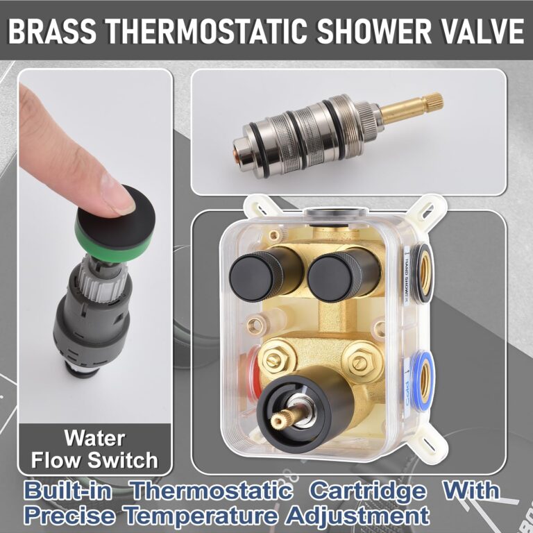JQBQS Thermostatic Shower Valve/System 12 inches Black Brass Faucet Set With Diverter/Mixer With Handheld Rain Head High Pressure Modern Rainfall - Image 3