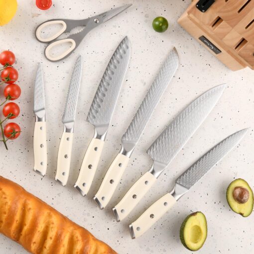 NANFANG BROTHERS Damascus Knife Sets, 10 Pieces for Kitchen with Block, Kitchen Knife Set with Block, ABS Ergonomic Handle for Chef Knife Set and Kitchen Shear - Image 3