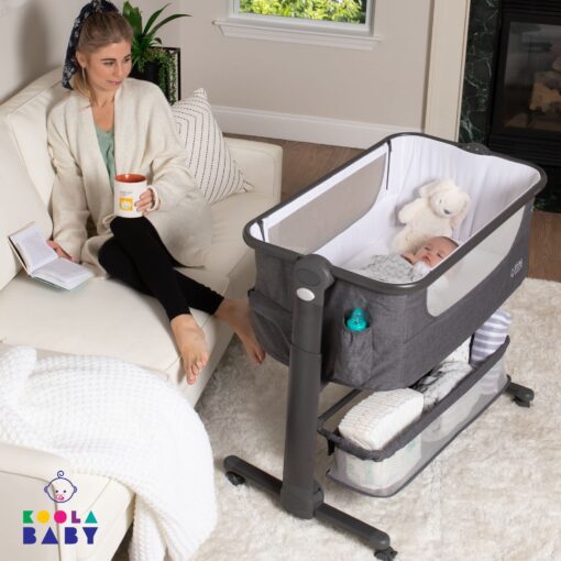 KoolerThings Baby Bassinet, Bedside Sleeper for Baby, Easy Folding Portable Crib with Storage Basket for Newborn, Bedside Bassinet, Comfy Mattress/Travel Bag Included (Bassinet) (Grey) - Image 3