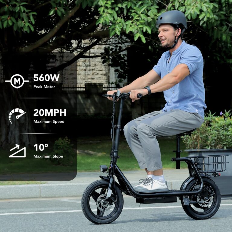 Caroma Electric Scooter with Seat, 560W/819W/1200W Peak Motor, 15/25/30 Miles Range, 20Mph Top Speed, Foldable Electric Scooter for Adults - Image 8