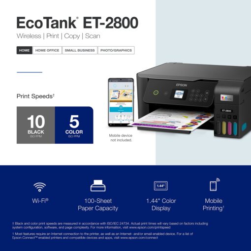 Epson EcoTank ET-2800 Wireless Color All-in-One Cartridge-Free Supertank Printer with Scan and Copy â€“ The Ideal Basic Home Printer - Black, Medium - Image 3