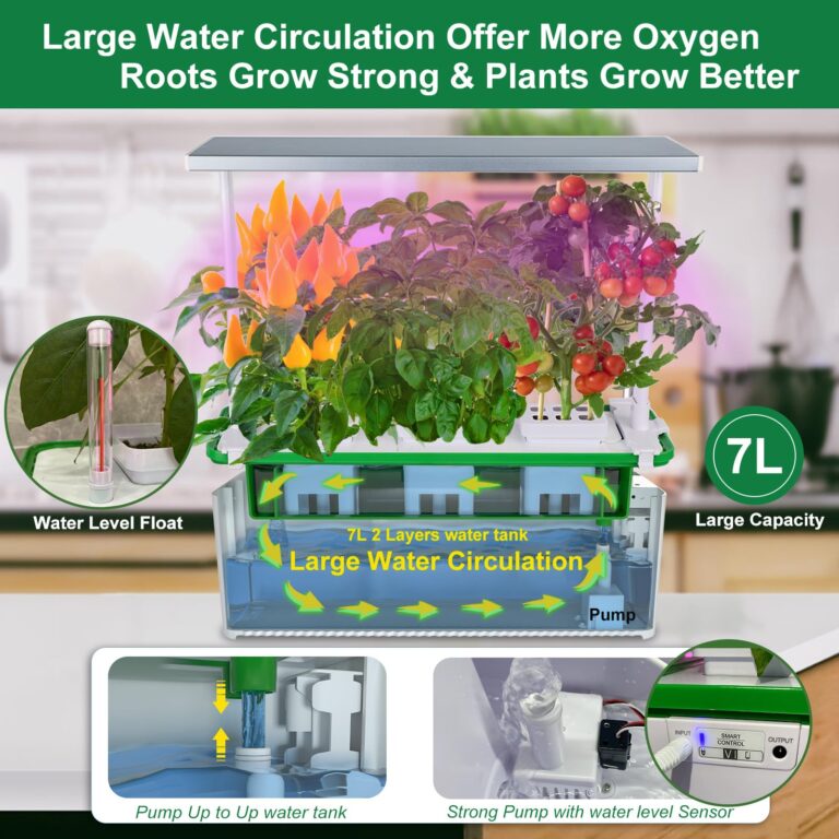E SUPEREGROW Large Hydroponics Growing System kit with Trellis,Smart Indoor Hydroponic Gardening System with LED Grow Light, Indoor Hydroponic Grow Kit for Tomato,Pepper,Cucumbers(7L,Pump) - Image 7