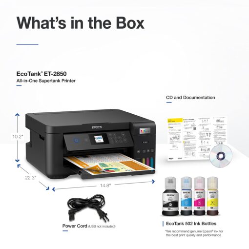 Epson EcoTank ET-2850 Wireless Color All-in-One Cartridge-Free Supertank Printer with Scan, Copy and Auto 2-Sided Printing - Black, Medium - Image 2
