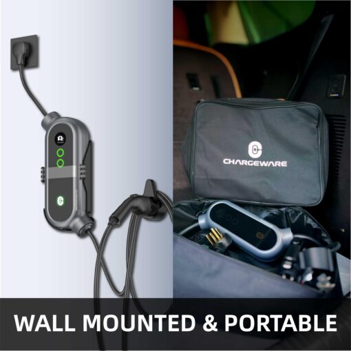 CHARGEWARE Level 2 Smart EV Charger with App Control, Up to 9.6kW, ETL/FCC/Energy Star Certified, 24ft Cable, Wall Mount and Portable Options, 14-50R to 5-15P Adapter, LCD Display, Dark Gray - Image 2