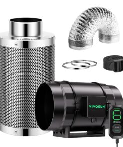 VIVOSUN Smart Air Filtration S8 Kit 8", AeroZesh S8 Inline Duct Fan with E12 Speed Controller, Carbon Filter & 25' Ducting, Cooling & Ventilation System for Grow Tents, Indoor Gardening, Hydroponics