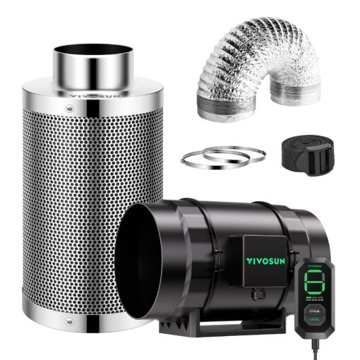 VIVOSUN Smart Air Filtration S8 Kit 8", AeroZesh S8 Inline Duct Fan with E12 Speed Controller, Carbon Filter & 25' Ducting, Cooling & Ventilation System for Grow Tents, Indoor Gardening, Hydroponics