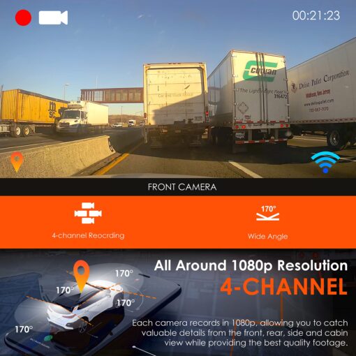 RexingUSA R4-4 Channel Dash Cam W/All Around 1080p Resolution, Wi-Fi, GPS, IR Night Vision, Parking Mode, Collision Detection, Type-C Port - Image 7