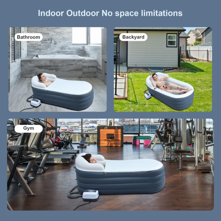 Inflatable Bathtub Bubble Massage Mat, Portable Adult Spa Bathtub, All-in-one Wavemaker and Air Pump, Adjustable Bubble Settings - Includes Remote Control, Inflatable Backrest and Atmosphere Lighting - Image 5